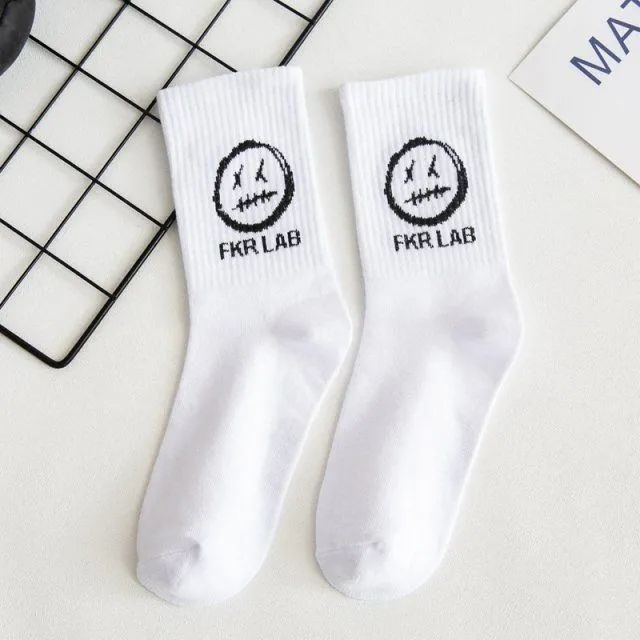 Emoji-filled Cotton Black-and-white Instagram-style Cartoon Hip-hop Quirky Long Socks For Couples