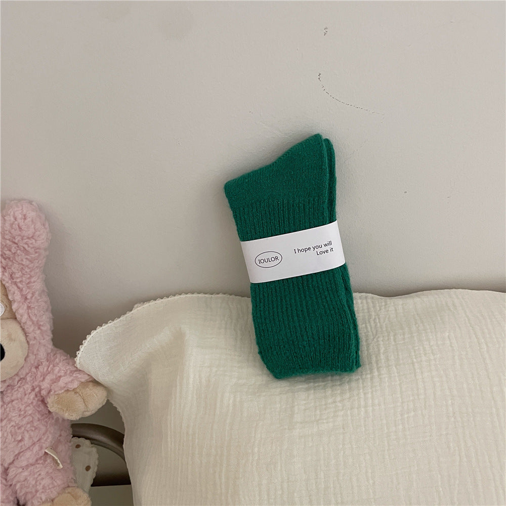 Solid-color Wool Socks Extra-thick And Warm Mid-calf Socks