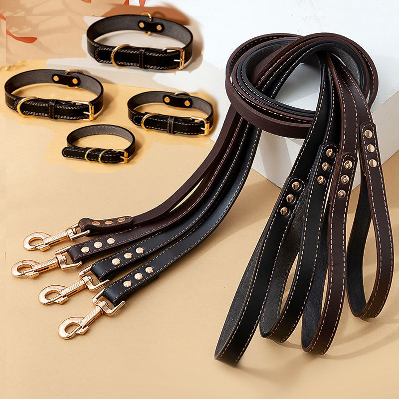 New Dog PU Leather Tow Rope Collar Belt Solid Small, Medium And Large Dogs Universal 13 15 M