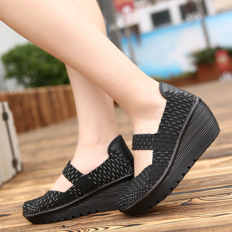 Hand-woven Women's Hollow-out Platform Casual Shoes