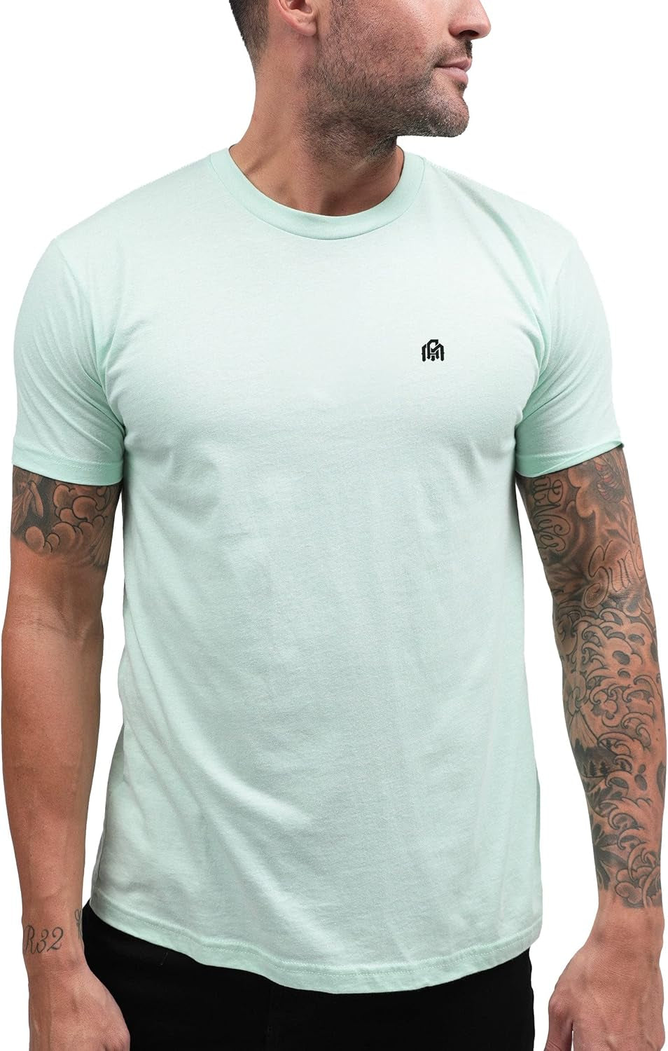 Mens T Shirt with Logo - Short Sleeve Crew Neck Soft Fitted Tees S - 4XL Fresh Classic Basic Tshirts