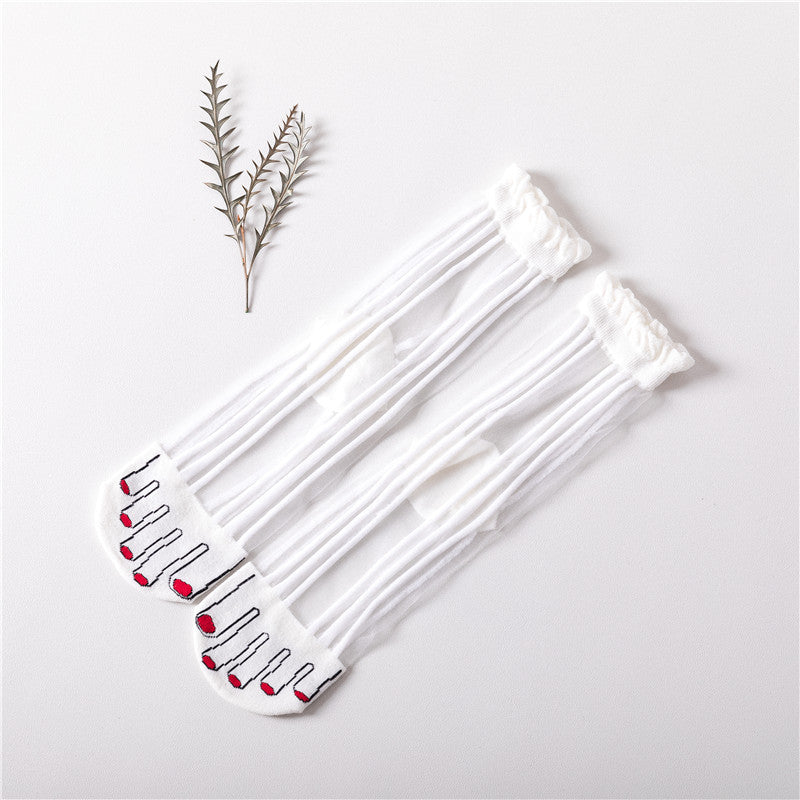 Women's tube socks false toe glass stockings