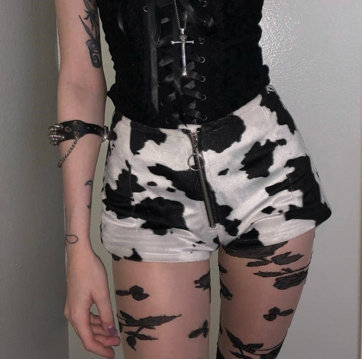 Summer women's new fashion cow print slim zipper shorts women's casual pants