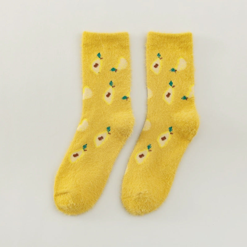 Women's Mid-thigh Fruit Socks Plus Velvet Thickening Winter Warm