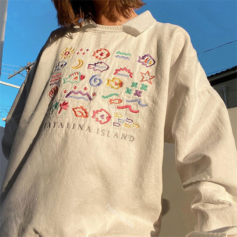 Women's Long Sleeve All-match Fish Embroidery Loose Sweater