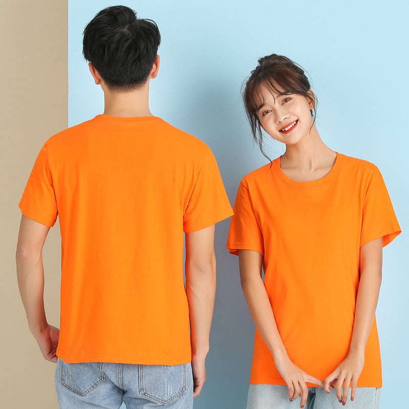 Herre- og dame-ensfarvet bomulds-T-shirt med rund hals til sommer
