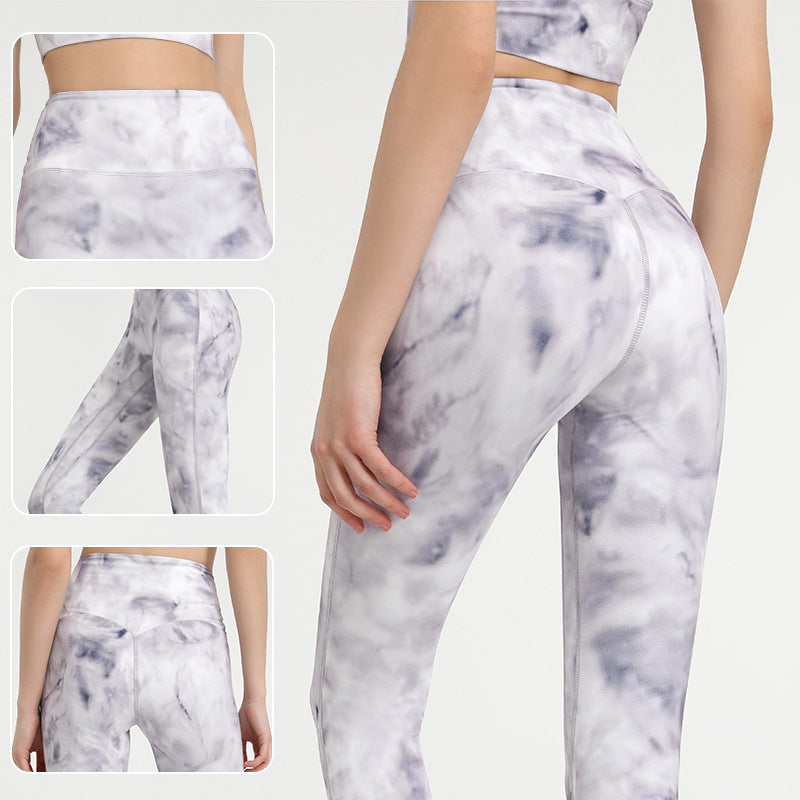 Printed sports tight peach hip pants