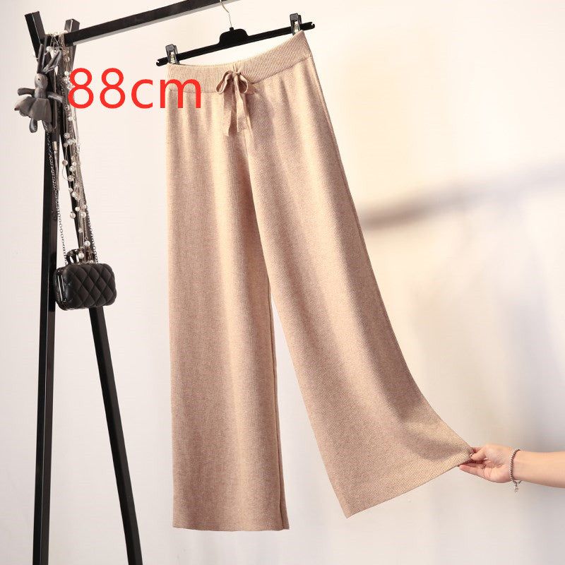 Knit wide-leg pants thickened