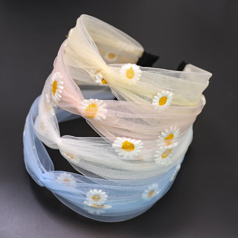 Lace transparent mesh embroidery small daisy headband
