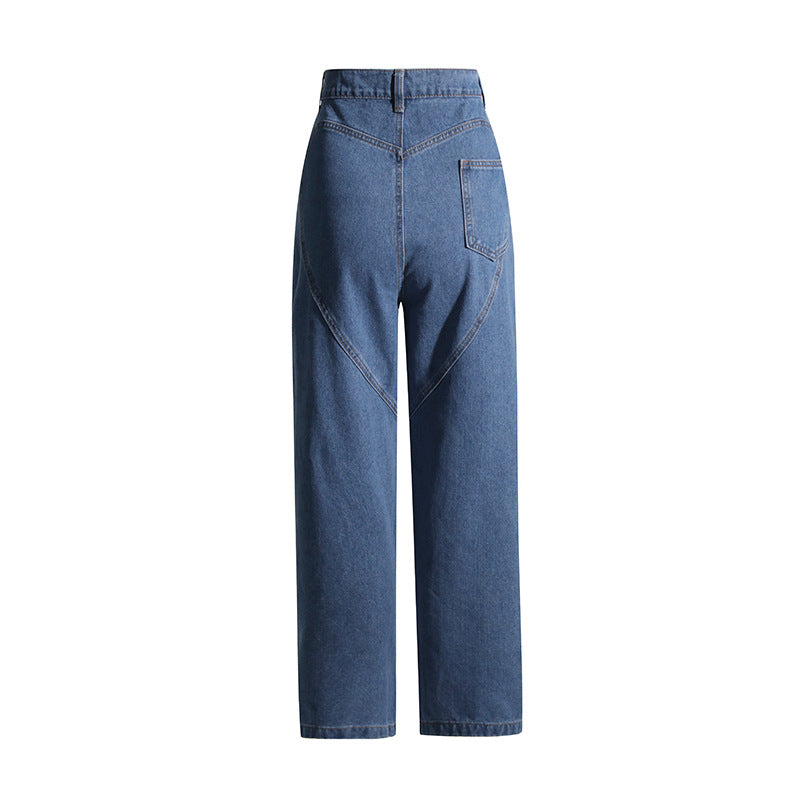 Lange Lige Jeans med Diamantperler og Høj Talje med Huller