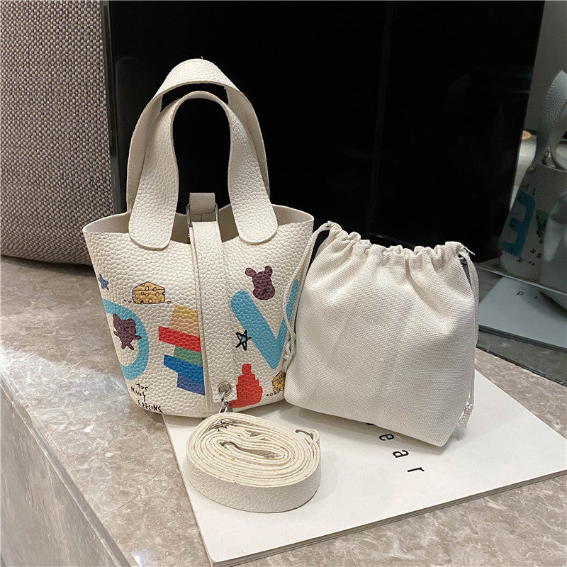 Female cartoon doodle diagonal bag