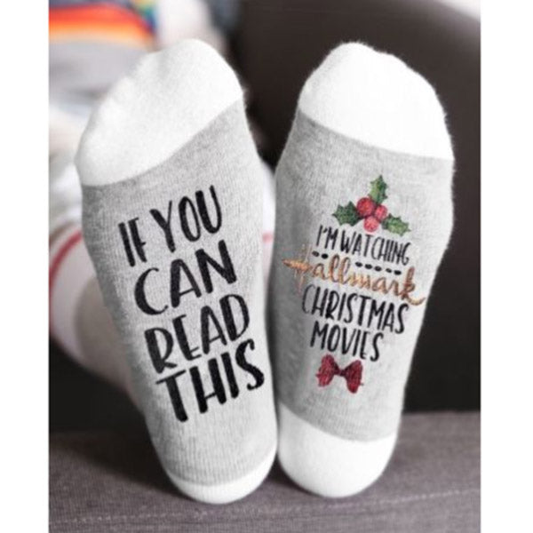 1Pair New Hallmark Movies Soft Socks Christmas Letters Printed Women Winter Warm Socks Gifts Hogard DC11
