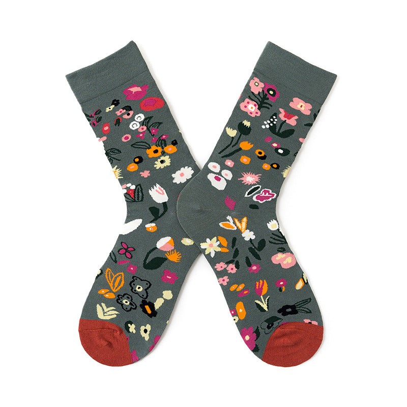 French Illustration Design Abstract Oil Painting Cotton Socks