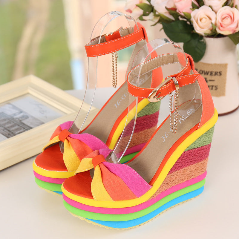 New super high heel wedge sandals straw