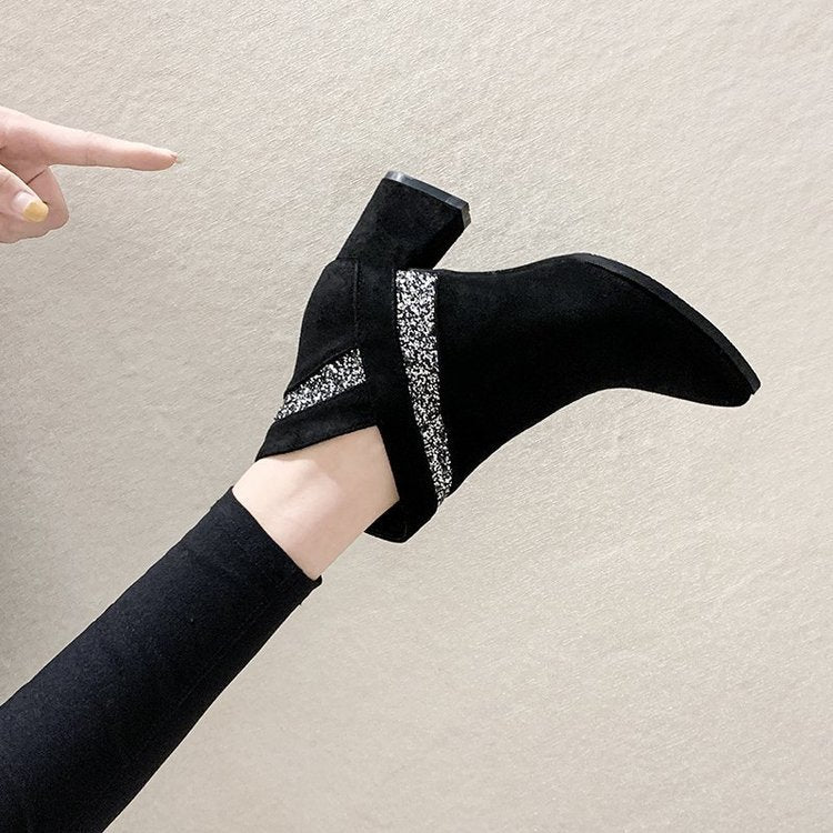 Women's Velvet Warm High-Heeled Martin Boots