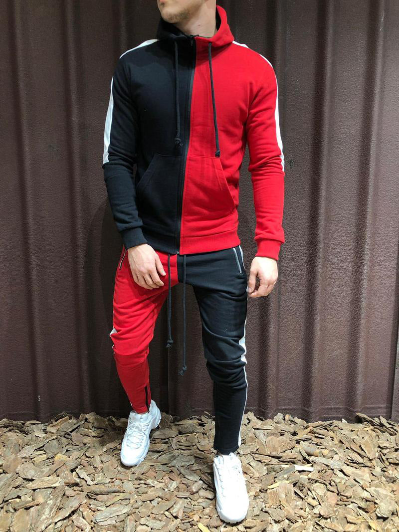 Contrast hooded jacket + pants two-piece suit