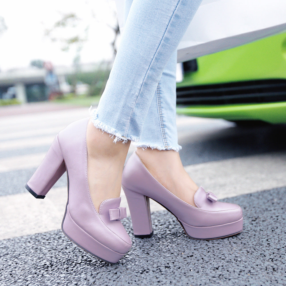 Bow thick super high heel platform shoes