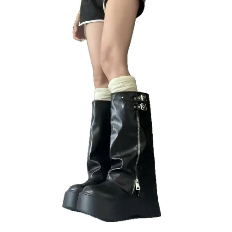 Womens Vintage High-rise Denim Boots