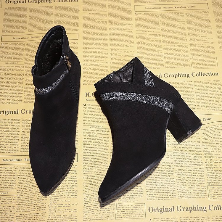 Women's Velvet Warm High-Heeled Martin Boots
