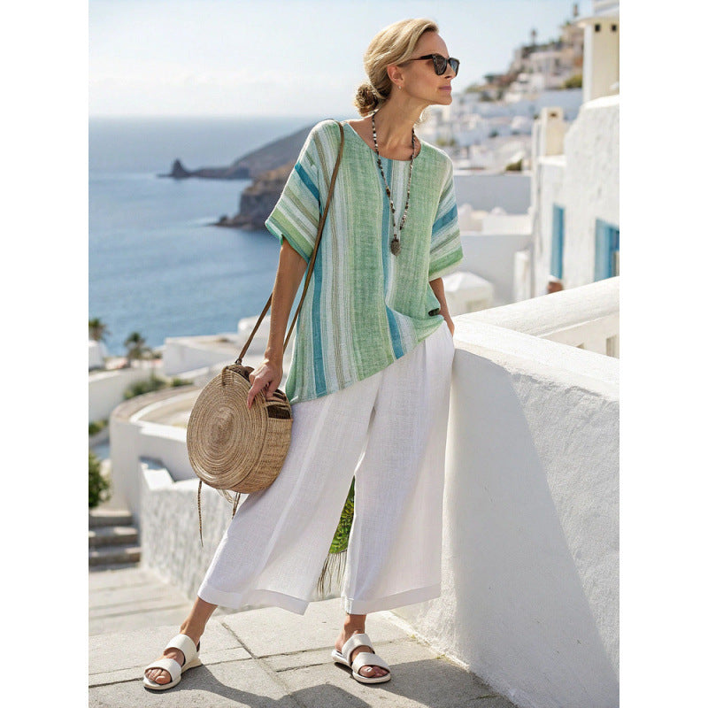 Women's Printed Short Sleeve Shirt Set