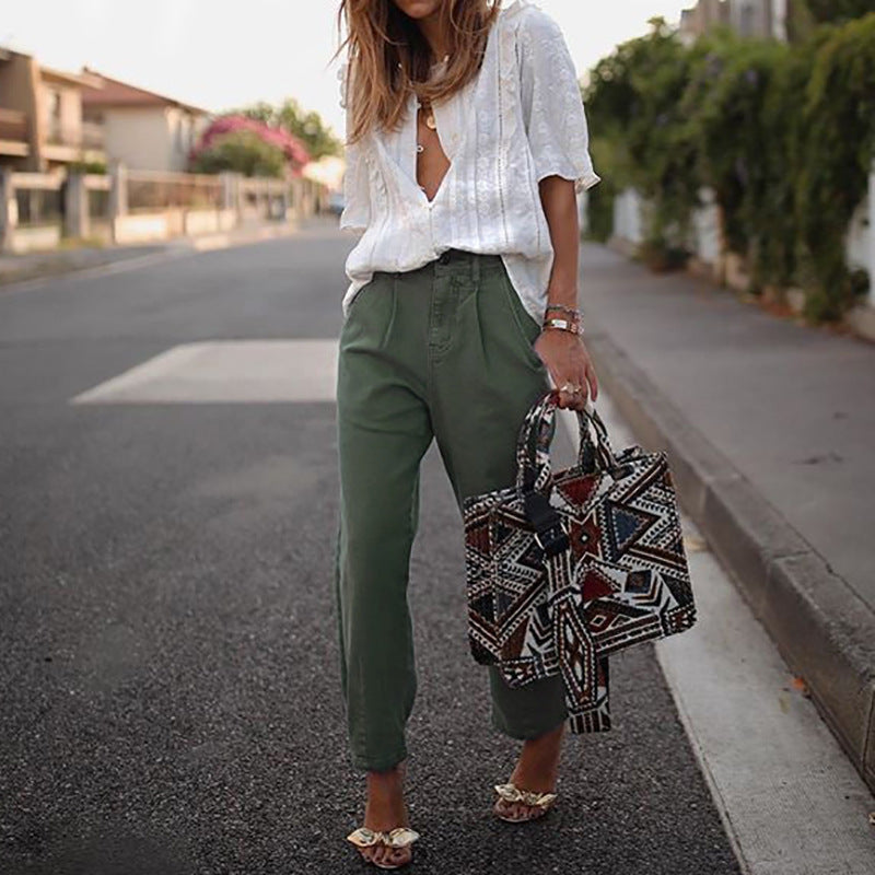 High waist harem denim trousers
