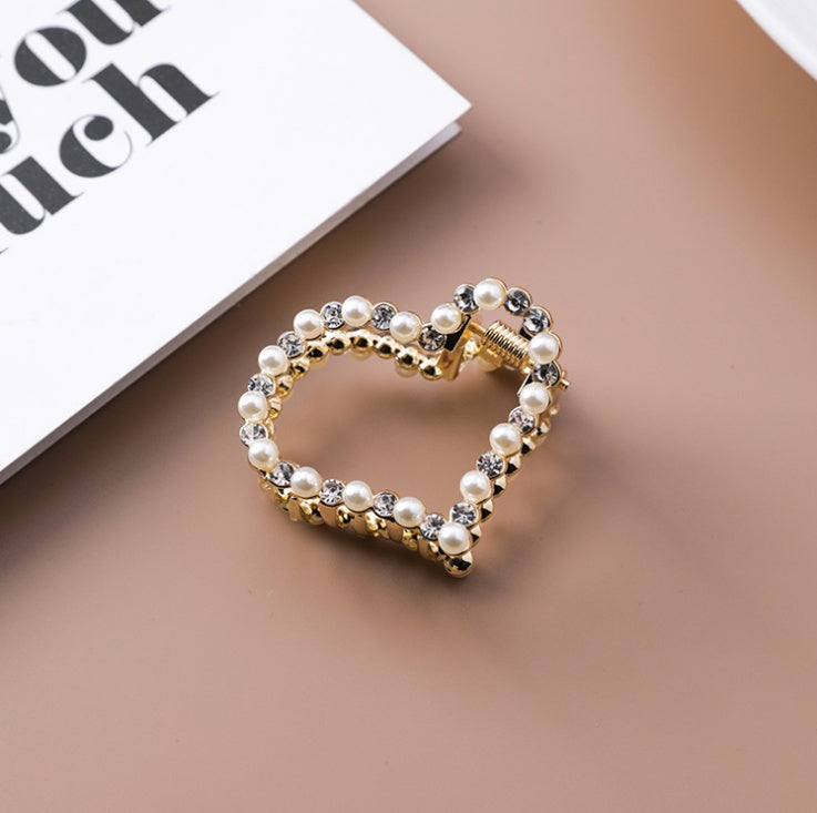 Geometric Square Love Curved Pearl Rhinestone Hair Clip