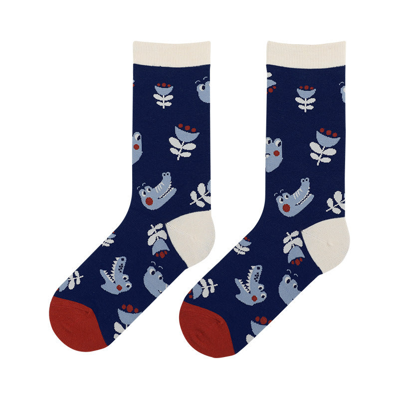 Zoo cartoon illustration female socks cute trendy socks cotton socks in tube socks