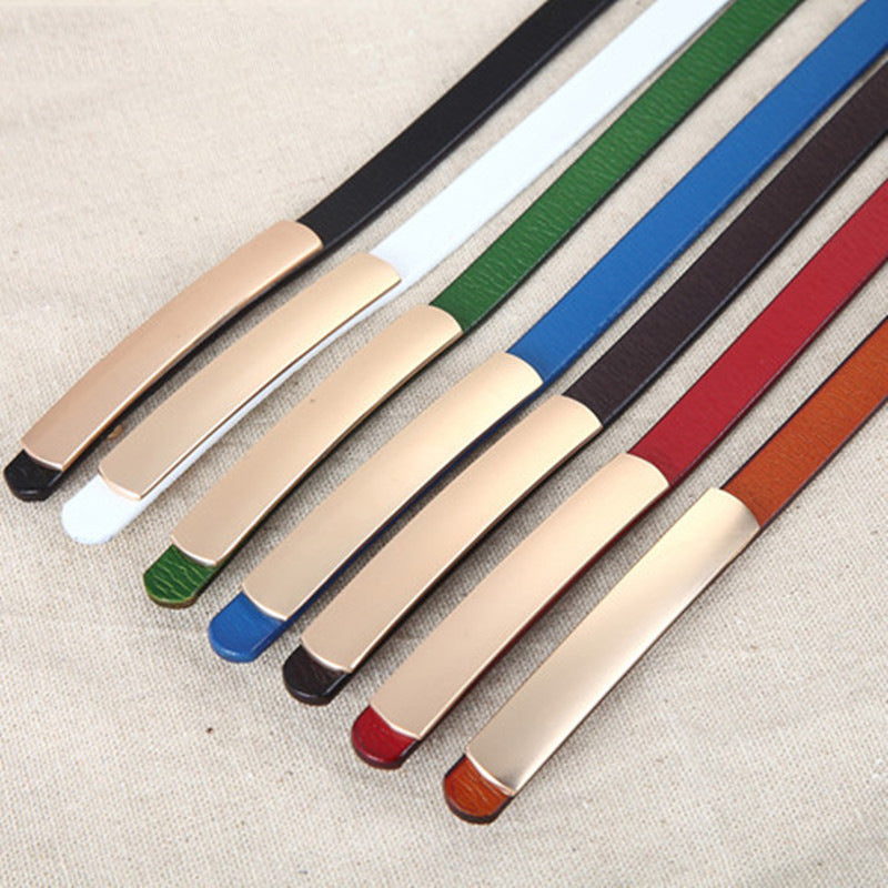 Female leather alloy smooth buckle two-layer leather fine belt