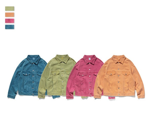 Spliced loose old denim jacket