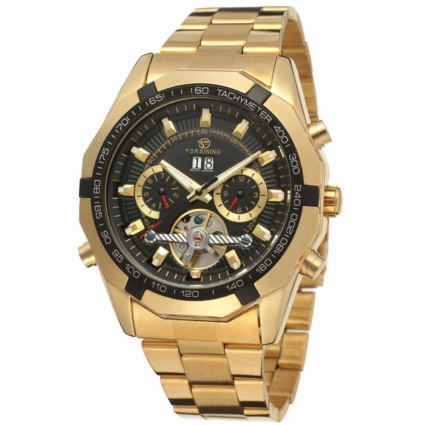 FORSININGautomatic Mechanical Watch Steel Belt Tourbillon Hollow Through The Bottom Waterproof Men's Watch