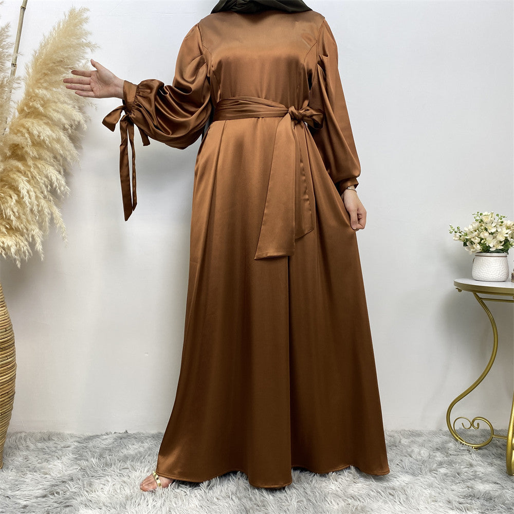Thick Satin Lace Up Sleeves Elegant Dress