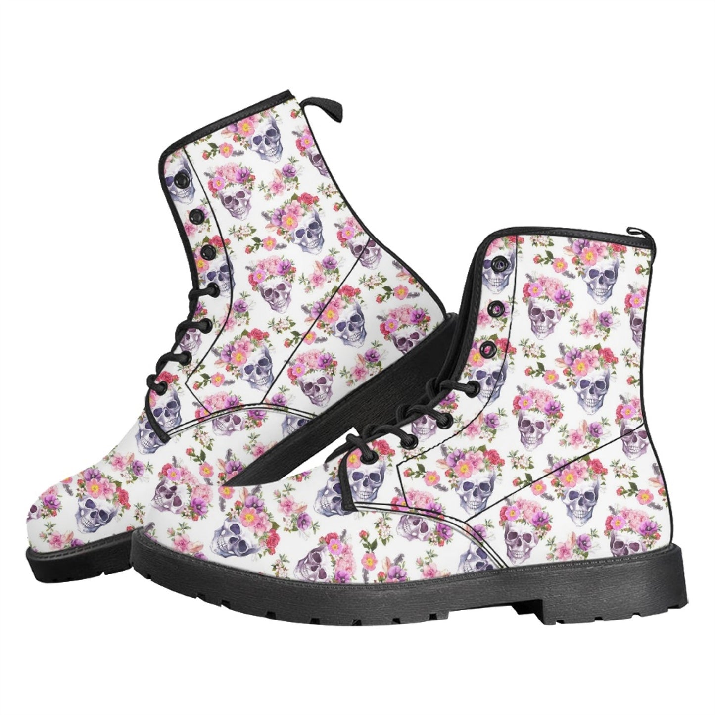 Printed Women's Leather Flat Bottom Low Heel British Martin Boots