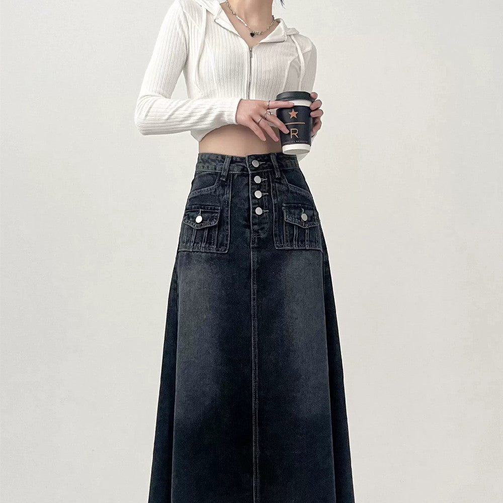 Moderigtig Retro A-formet Denimnederdel til Kvinder