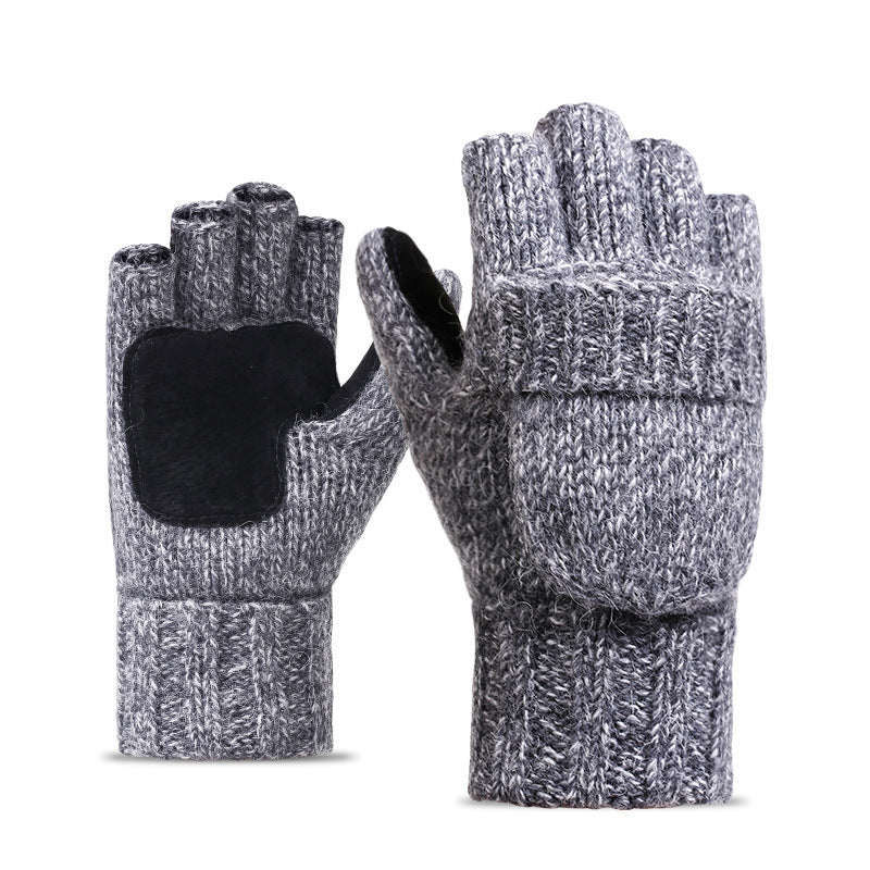 Wool and velvet thick leather warm outdoor gloves