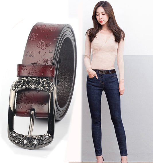 Wide belt with bow-buckle leather