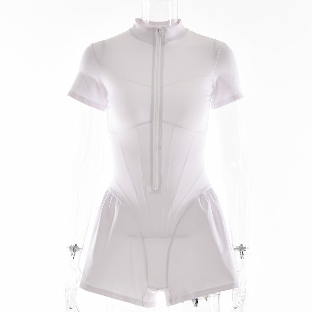 Women's Round-neck Short-sleeved Zippered Bottom Shirt Bodysuit