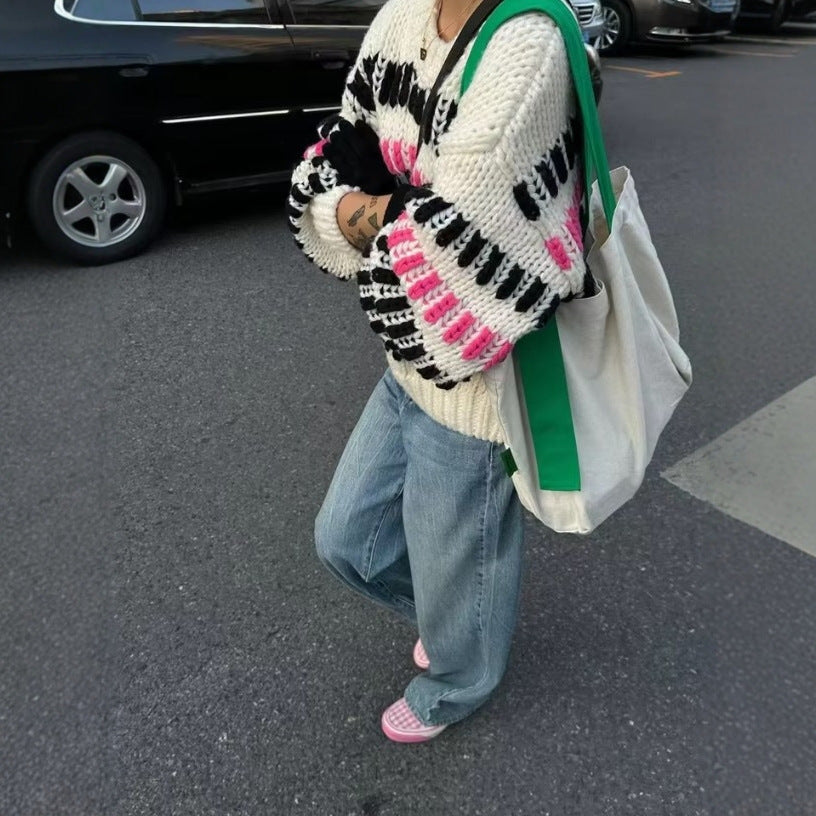 Striped Crew Neck Casual Knitwear For Women