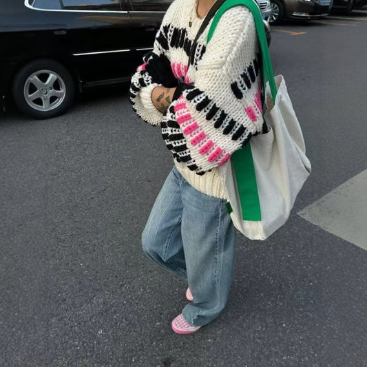 Striped Crew Neck Casual Knitwear For Women