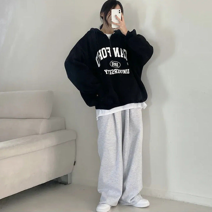 Foreign Trade Fleece Zipper Sweater Women's Thin Letters