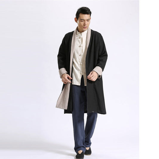 Linen solid color long men's cardigan