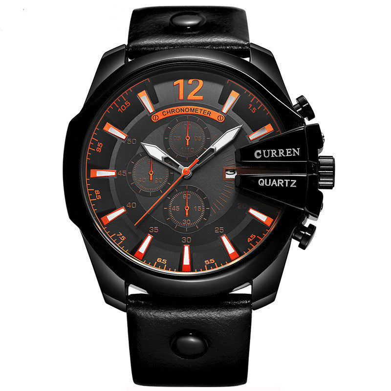 Waterproof calendar leather strap quartz watch