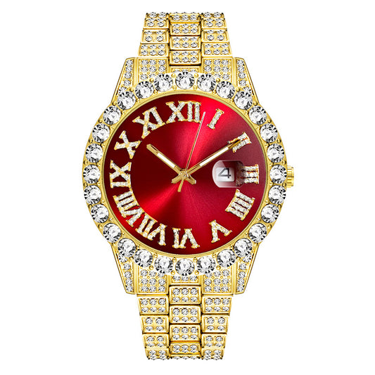 Roman literal waterproof men's gold watch