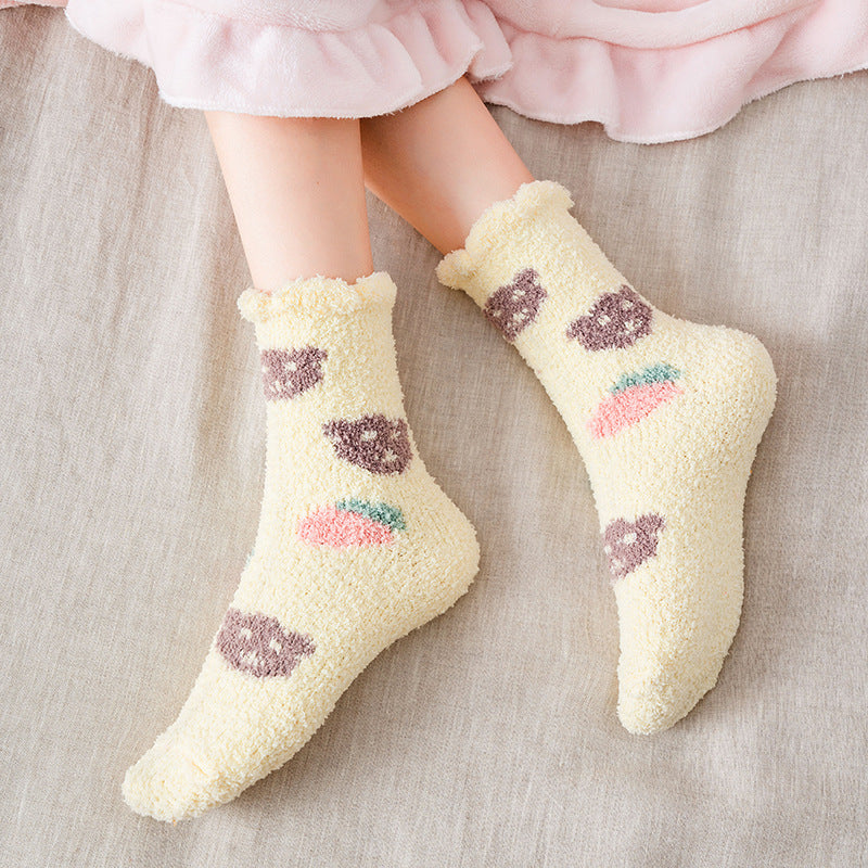 Female middle tube love Japanese cute dots home warmth month sleep socks