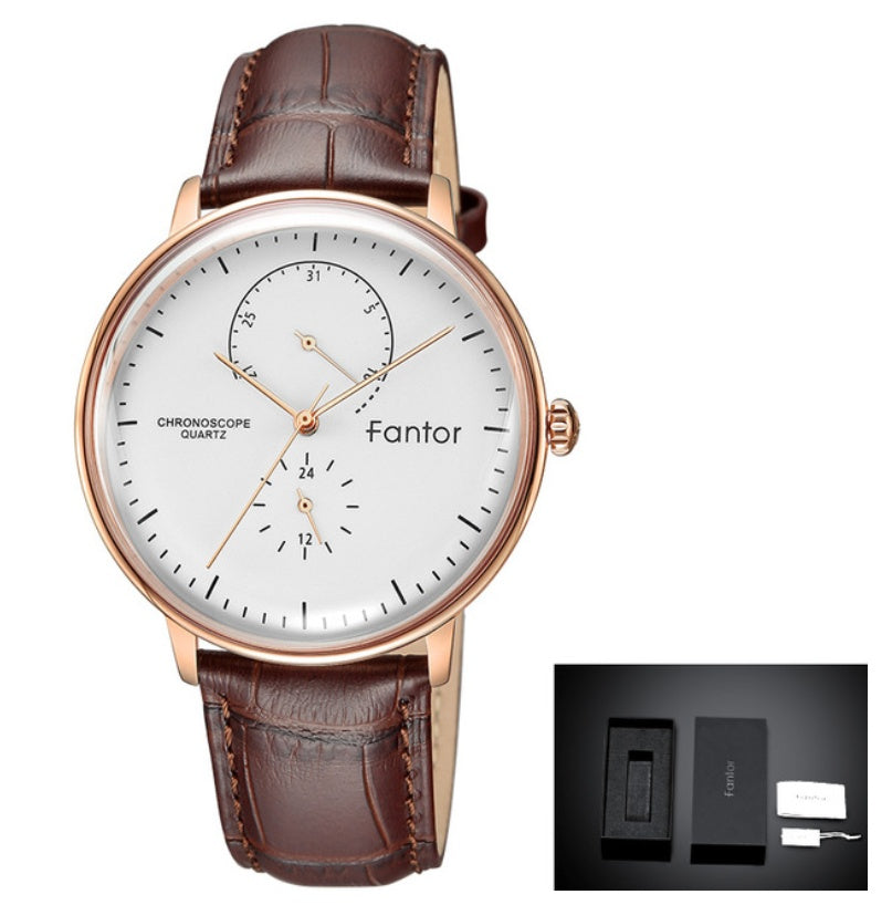 Waterproof super thin men's simple leather watch