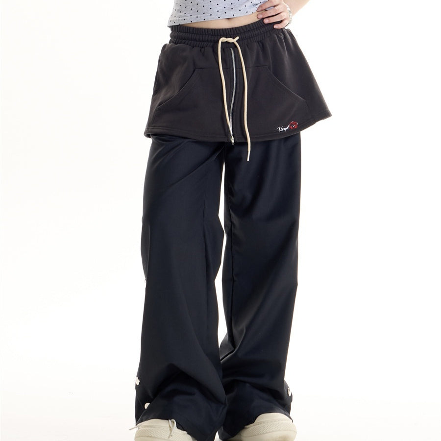 American Retro Hot Girl Style Fake Two-piece Design Casual Pants