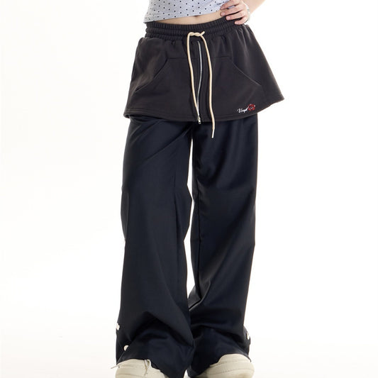 American Retro Hot Girl Style Fake Two-piece Design Casual Pants