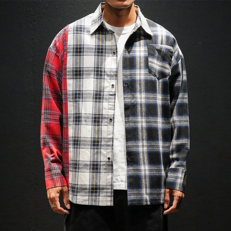 Men's long sleeve loose plaid shirt