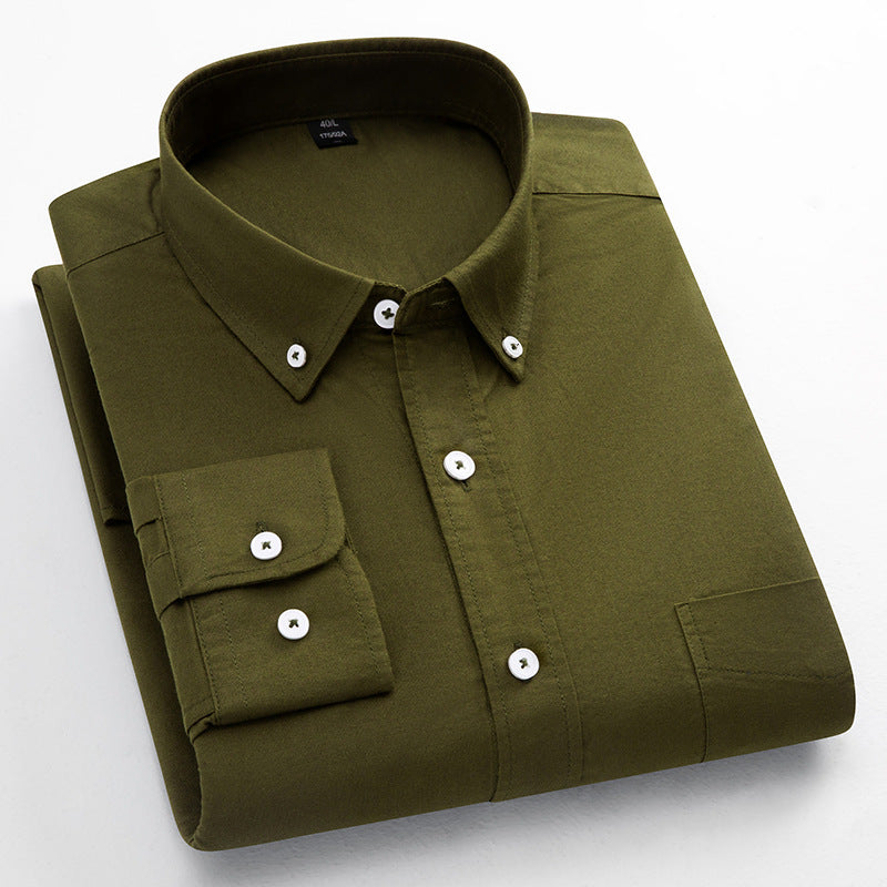Mens Pure Cotton Solid-Color Breathable Oxford Shirt
