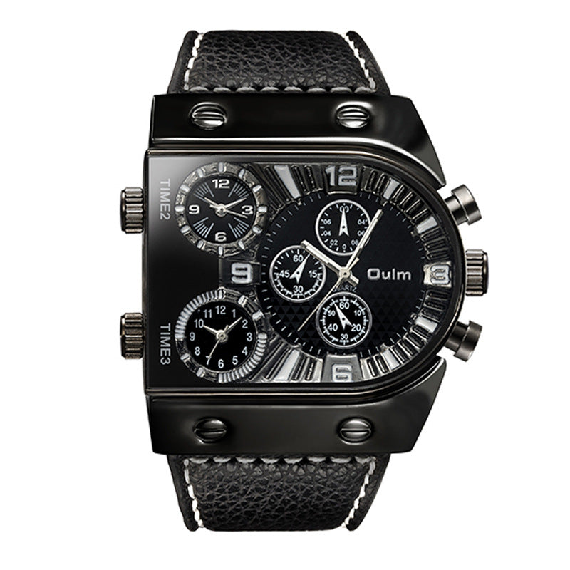 Large dial multi-time zone men's watch quartz watch