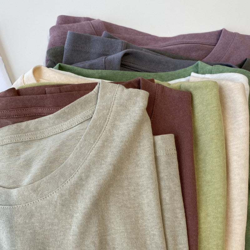 Loose Cotton And Linen Short-sleeved T-shirt Round Neck Top